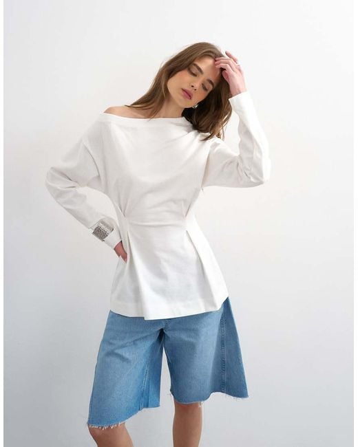 TOPSHOP White Cinch Off The Shoulder Top