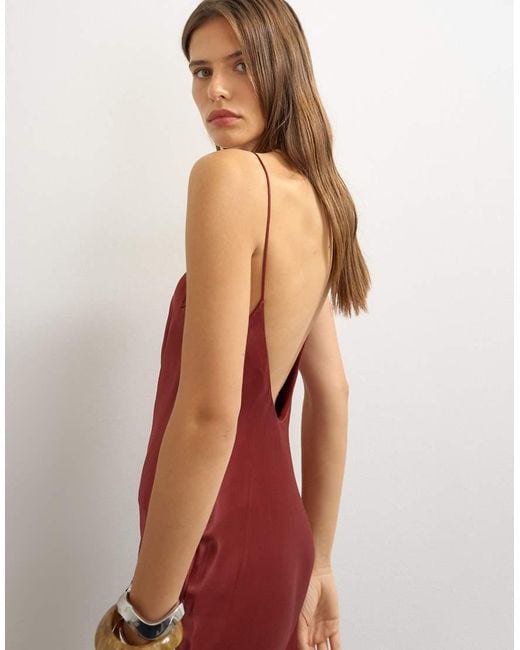 TOPSHOP Red Satin Bias Halter Neck Open Scoop Back Maxi Dress