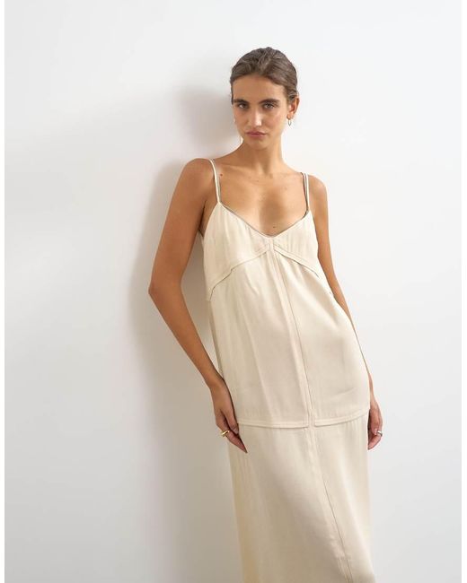 TOPSHOP Natural Satin Contrast Stitch Double Layered Cami Maxi Dress