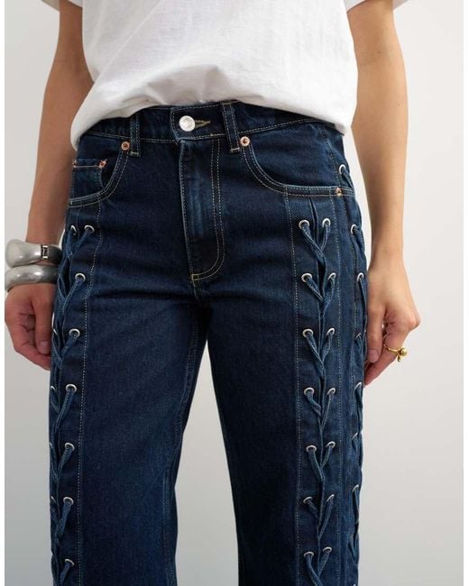 TOPSHOP White Denim Straight Leg Jean With Extreme Lace-up