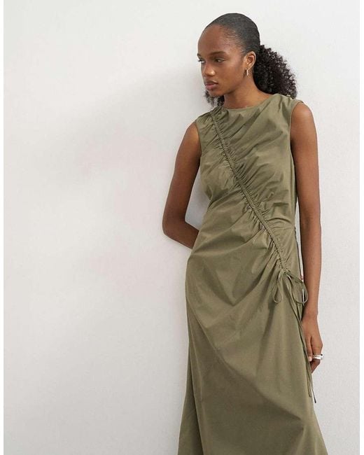 TOPSHOP Green Drawcord Detail Tech Fabric Balloon Maxi Dress
