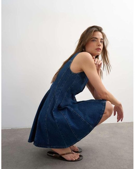 TOPSHOP Blue Denim Godet Seam Mini Dress