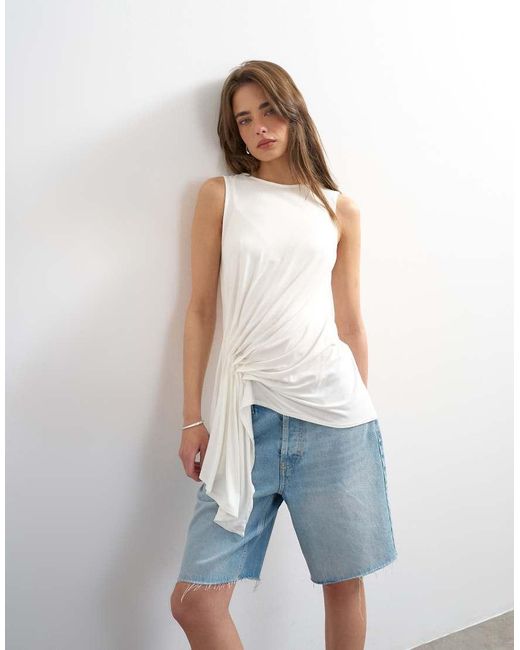 TOPSHOP Blue Drape Side Detail Tank Top