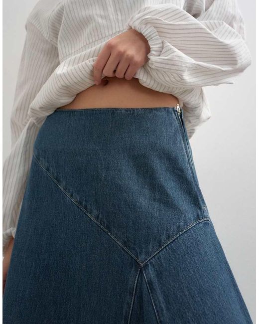 TOPSHOP Blue Denim Asymmetric Dropped Waist Maxi Skirt