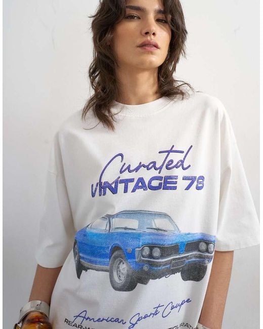 TOPSHOP White 'car' Graphic T-shirt