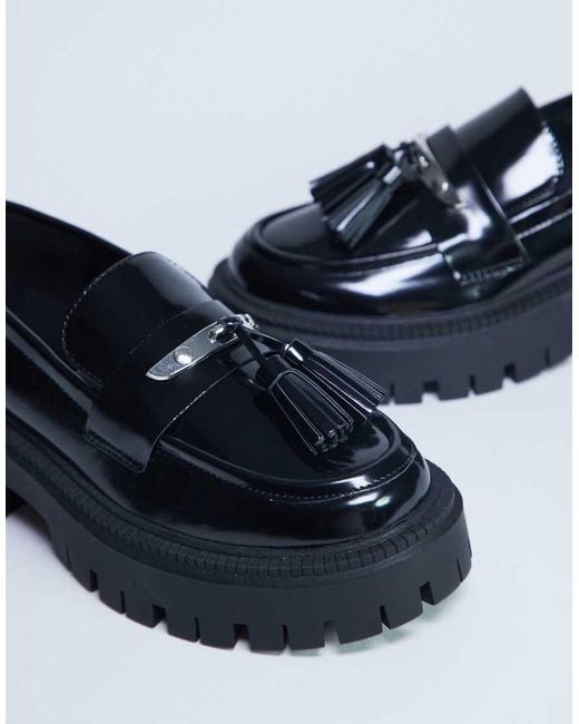TOPSHOP Blue Cameron Tassel Loafers With Cleated Soles