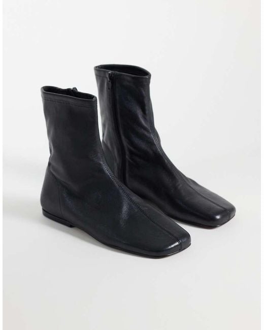 TOPSHOP Black Kameron Real Leather Flat Ankle Boot
