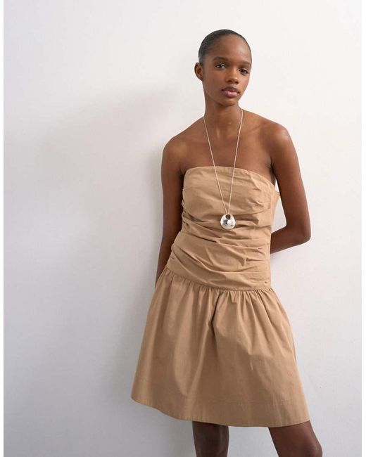 TOPSHOP White Poplin Ruched Bandeau Mini Dress