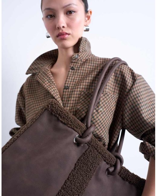 TOPSHOP Brown Tate Shearling Tote Bag