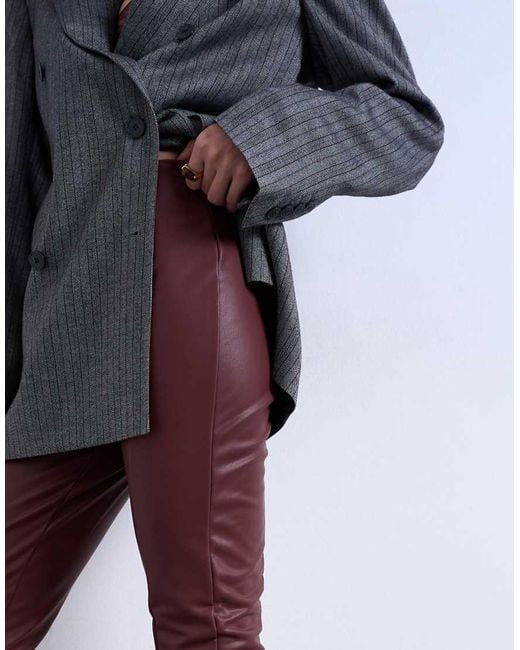 TOPSHOP Red Faux Leather Drain Pipe Skinny Trouser