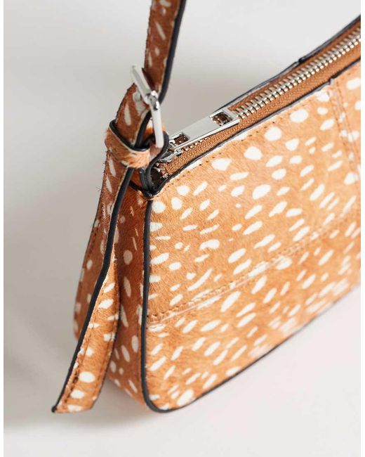 TOPSHOP Natural Bam Small Deer Print Hair On Leather Panel Shoulder Bag