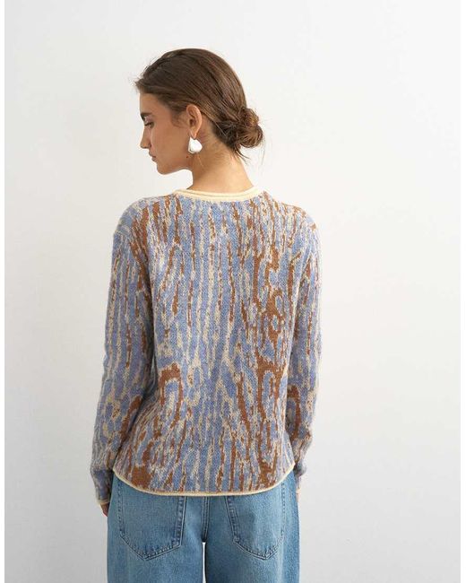 TOPSHOP Blue Knitted Brushed Animal Cardigan With Wool And Mohair