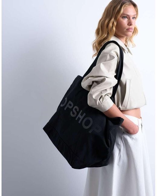 TOPSHOP Black Large Canvas Tote Bag