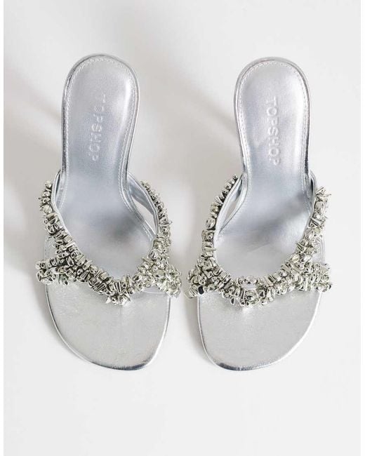 TOPSHOP White Natasha Embellished Mule High Heeled Sandals
