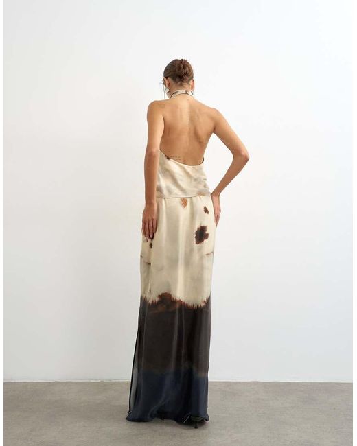 TOPSHOP White Printed Satin Column Maxi Skirt
