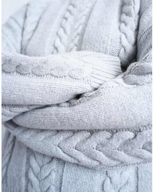 TOPSHOP White Knitted Oversized Cable And Wide Rib Jumper