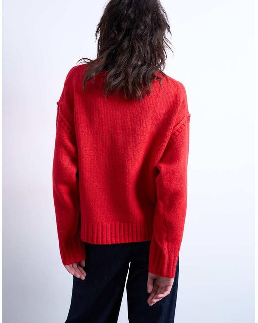 TOPSHOP Red Knitted Clean Exposed Seam Jumper