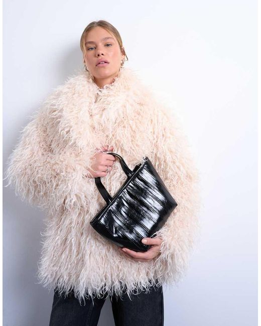 TOPSHOP Black Gemma Medium Stripe Faux Leather Grab Bag