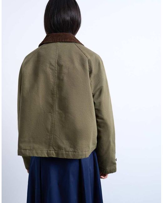 TOPSHOP White Denim Padded Barn Jacket With Contrast Cord Collar