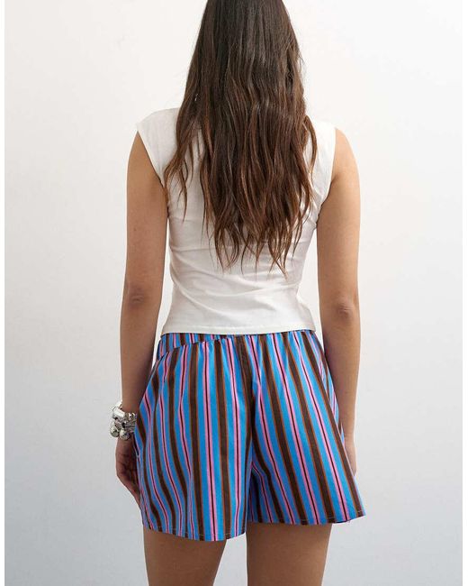 TOPSHOP Blue Poplin Stripe A-line Boxer Shorts