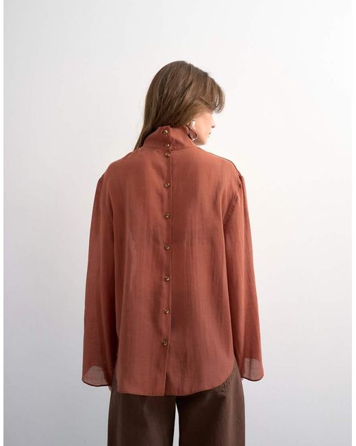 TOPSHOP Red Funnel Neck Backwards Long Sleeve Shirt