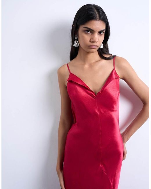 TOPSHOP Red Folded Edge Satin Cami Slip Maxi