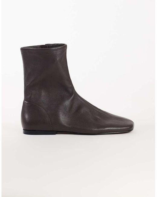 TOPSHOP Black Kameron Real Leather Flat Ankle Boot