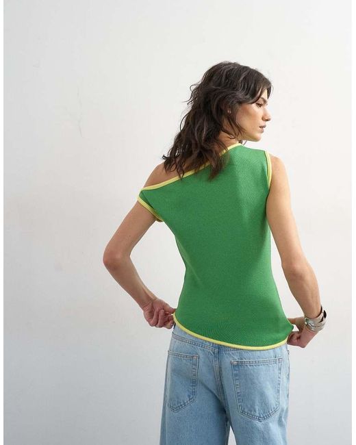 TOPSHOP Green Knitted Asymmetric Off Shoulder Top
