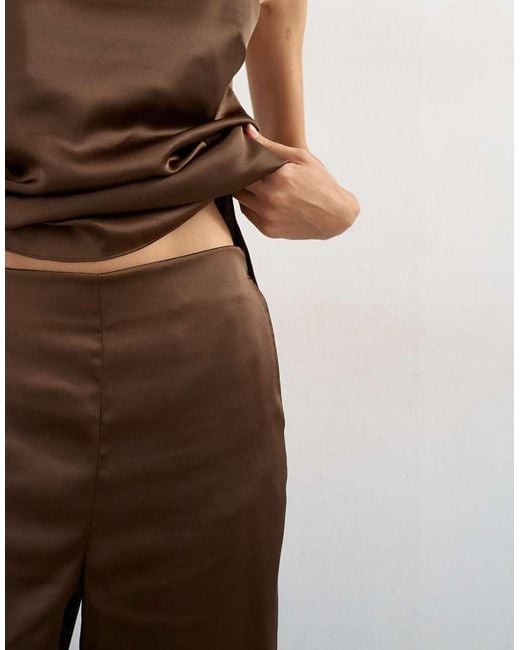 TOPSHOP Brown Satin Clean Wide Leg Trouser Co-Ord