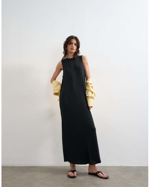 TOPSHOP White Drop Armhole Rib Maxi Dress