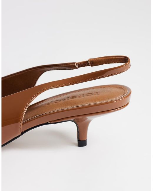TOPSHOP Brown Ali Kitten Heel Slingback Courts