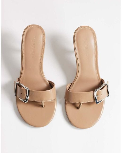TOPSHOP Natural Nadine Mid Heeled Mules With Buckle