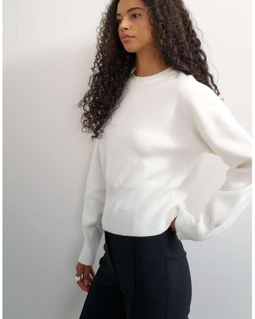 TOPSHOP White Knitted Clean Cinch Waist Batwing Sleeve Jumper