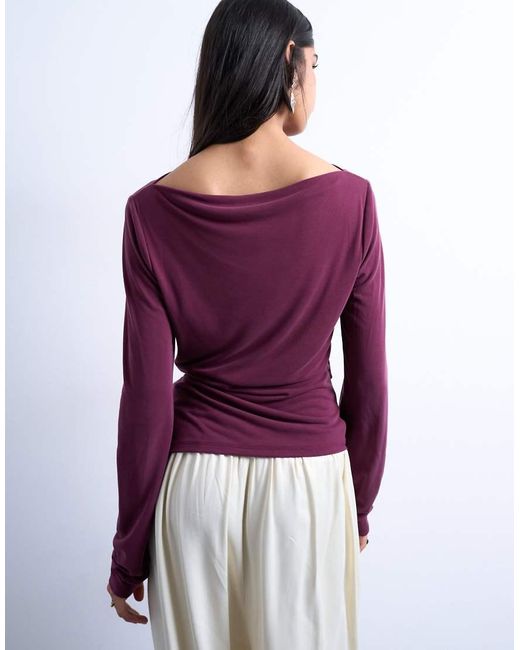 TOPSHOP Purple Cupro Long Sleeve Hitch Side Detail Top