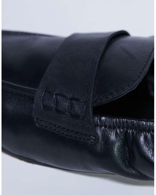 TOPSHOP Blue Brooks Ruched Back Real Leather Loafer