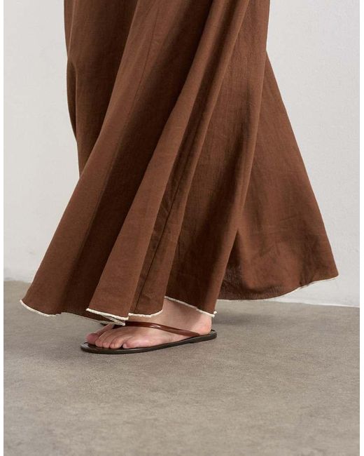 TOPSHOP Brown Linen Rich Maxi Skirt With Contrast Piping
