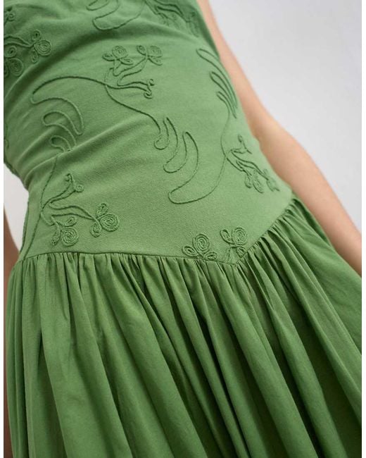 TOPSHOP Green Deep V Back Strappy Midi Sundress With Cording
