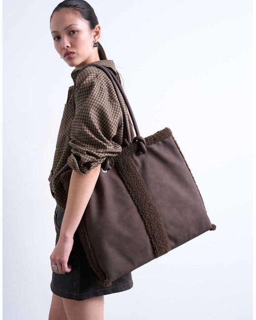 TOPSHOP Brown Tate Shearling Tote Bag