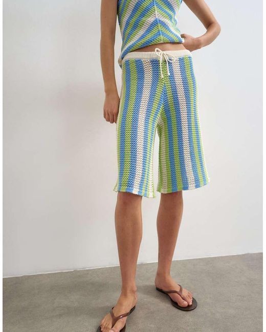 TOPSHOP Blue Knitted Mix Stripe Longline Jorts