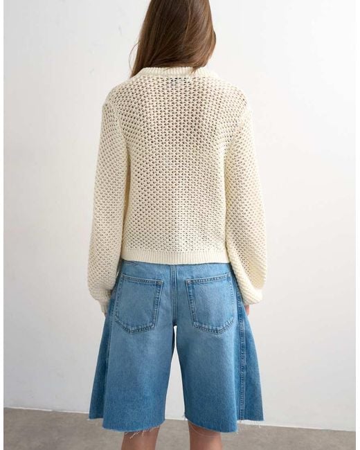 TOPSHOP Blue Knitted Open Stitch Cardigan