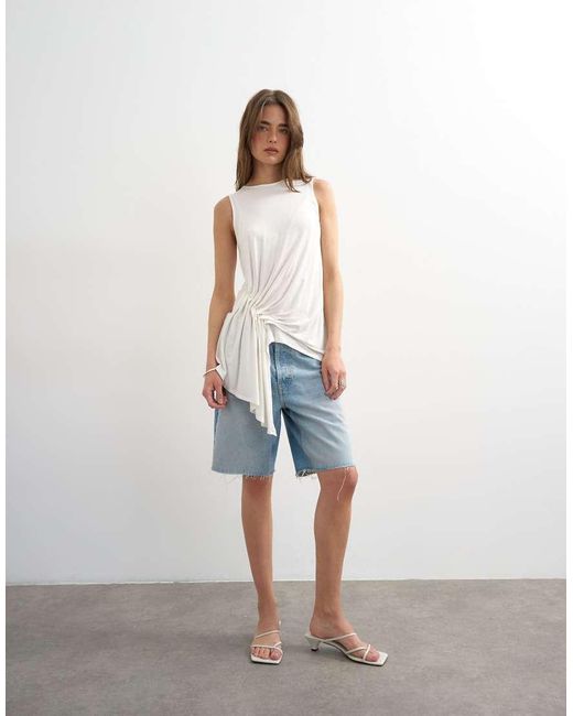 TOPSHOP Blue Drape Side Detail Tank Top