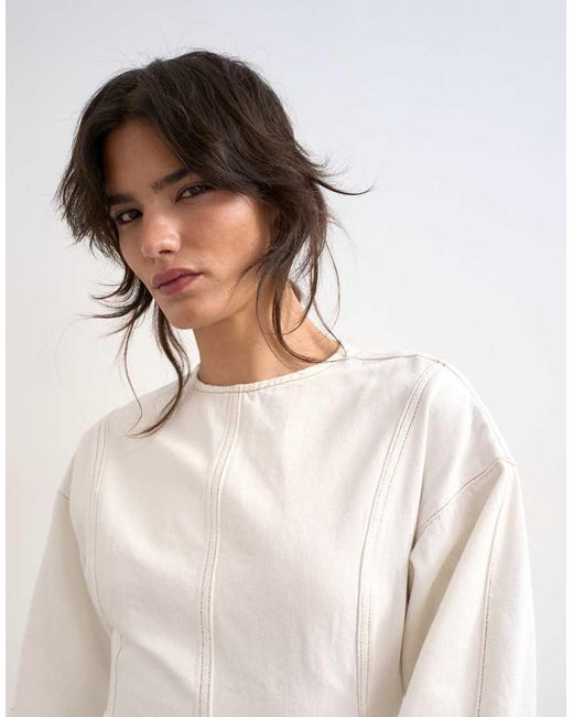 TOPSHOP White Denim Ovoid Sleeve Mini Dress