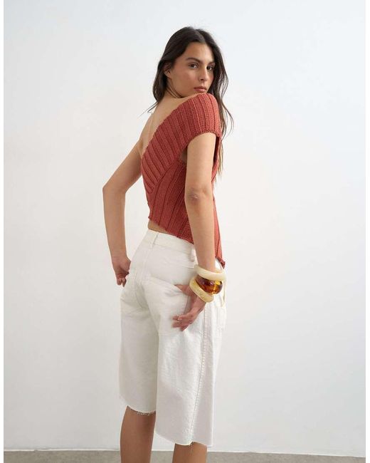 TOPSHOP White Knit One Shoulder Asymmetric Top