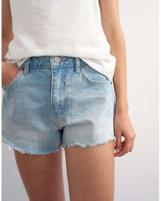 TOPSHOP Blue Denim A-line Short With Rip