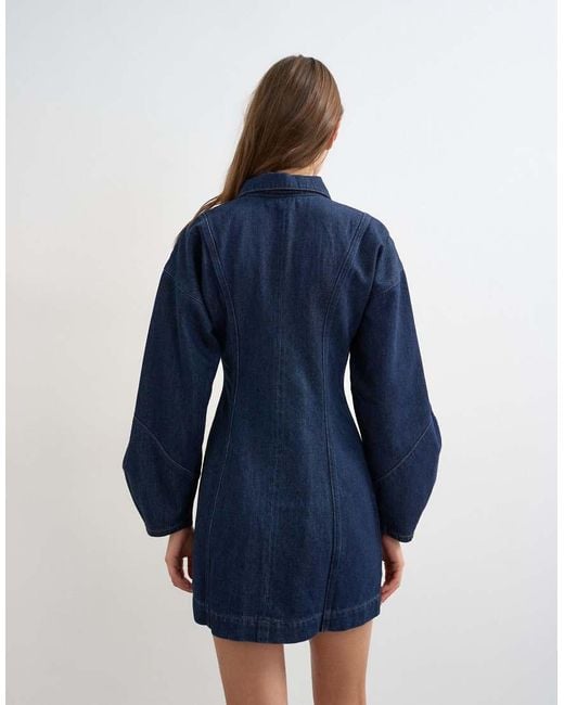 TOPSHOP Blue Denim Zip Through Mini Dress With Ovoid Sleeve