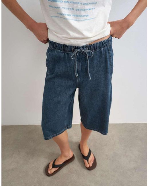 TOPSHOP Blue Denim Pull On Barrel Short