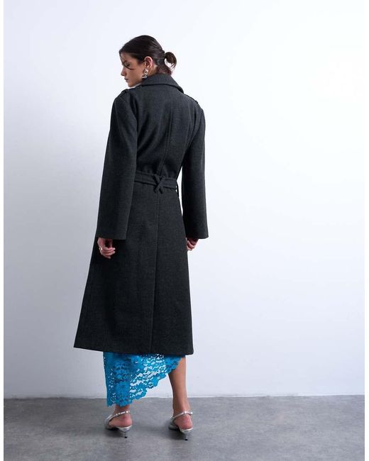 TOPSHOP Blue Dropped Waist Belted Longline Formal Coat