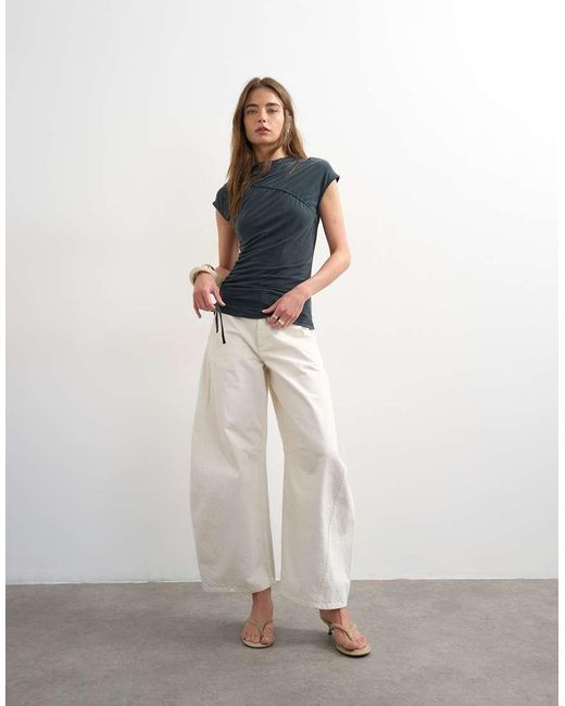 TOPSHOP Blue Ruched Detail Cupro Top