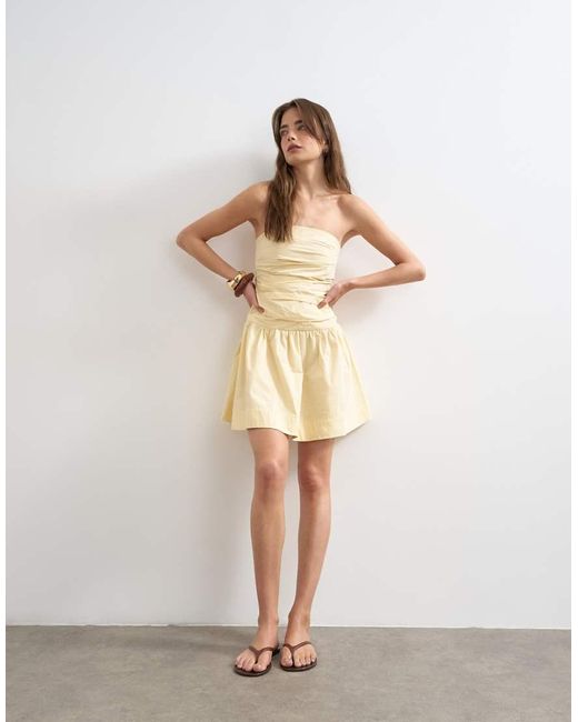 TOPSHOP Natural Poplin Ruched Bandeau Mini Dress