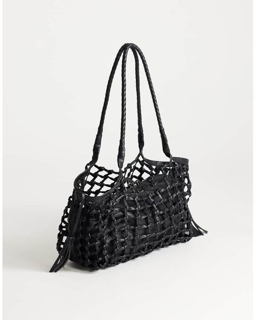 TOPSHOP Black Shia Medium Woven Shoulder Bag